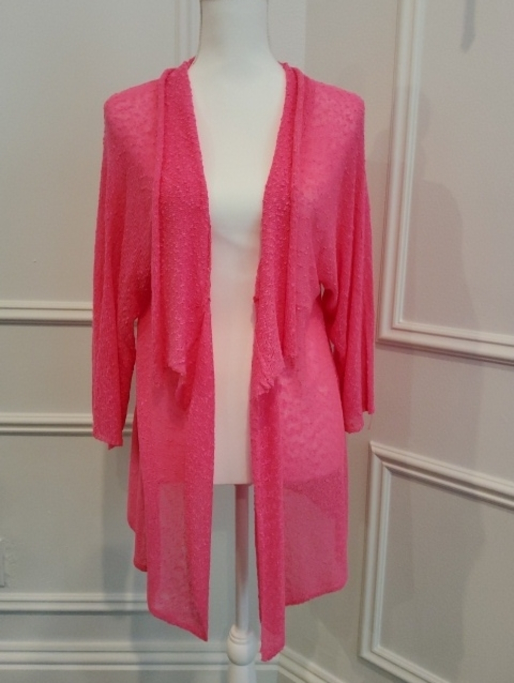 Lulu-B Vibrant Hot Pink Open-Front Women's Light Weight Cardigan
